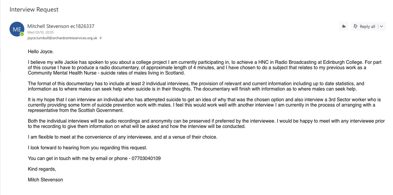 RESEARCH EVIDENCE - SCREEN SHOT - JOYCE TURNBULL EMAIL